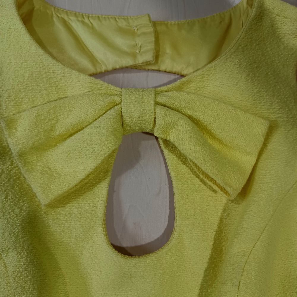 Trina Turk Yellow Textured Bow Neck Cutout Sheath Dress Size 0 Keyhole‎ Back - Picture 8 of 14